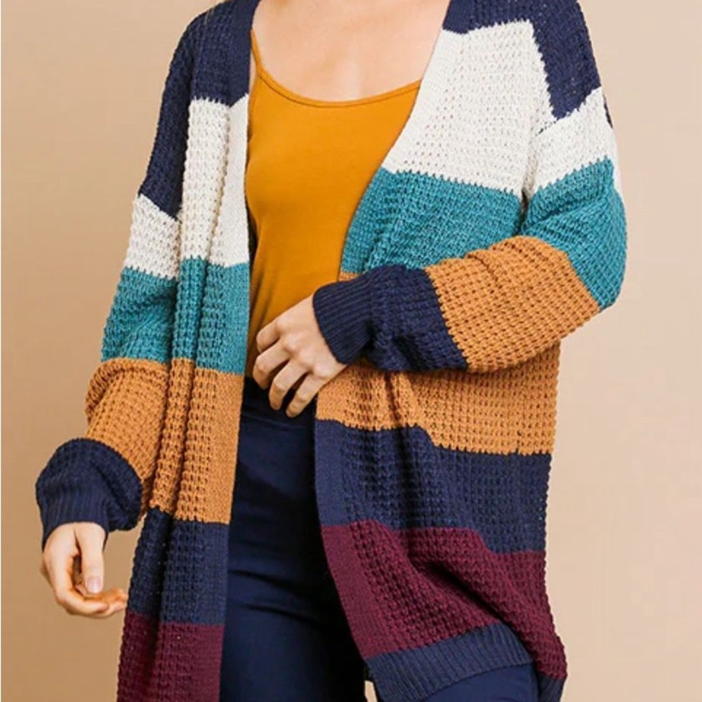 Umgee Color Block Stripe Women's Cardigan Sweater Size M